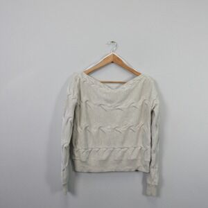 Aritzia Babaton Luc Womens Sweater M Cream Cable Knit 100% Merino Wool Knit